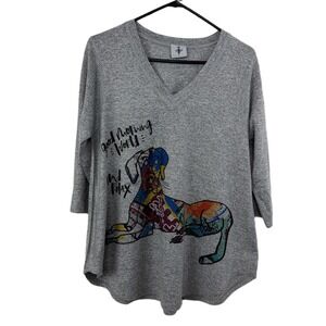 Inoah Dog Tunic Top Womens Small Gray Shirt 3/4 Sleeve Art Double Sided USA